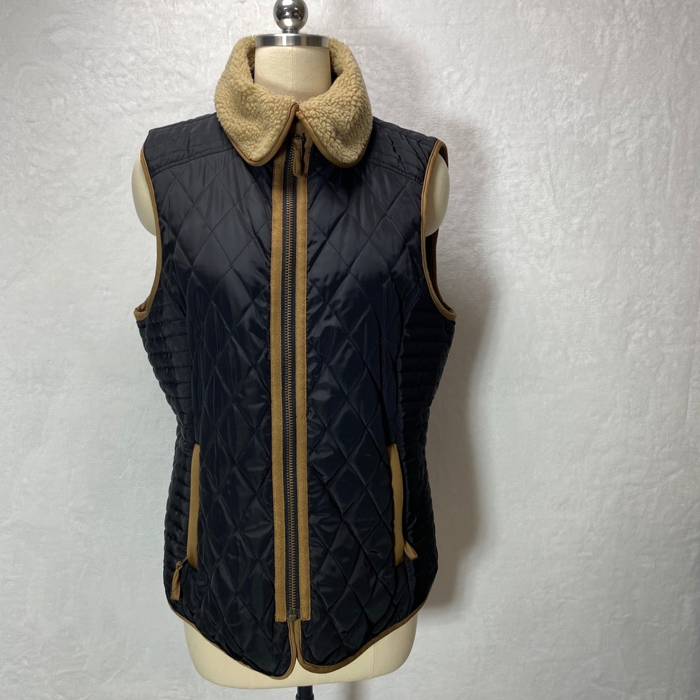 CREMIEUX Quilted Vest Sherpa Collar Full Zip Removable Sherpa Collar Winter Chic